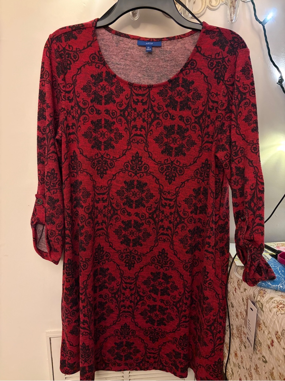 Apt. 9 Red and Black Damask Scoop-Neck Dress